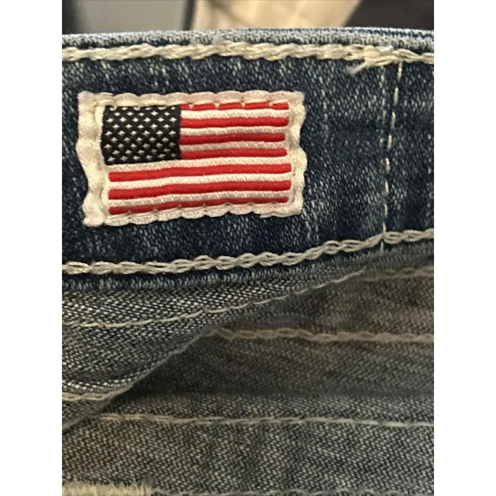 True Religion Blue Bling Raw Hem Cut Off Jean Shorts‎ 32
